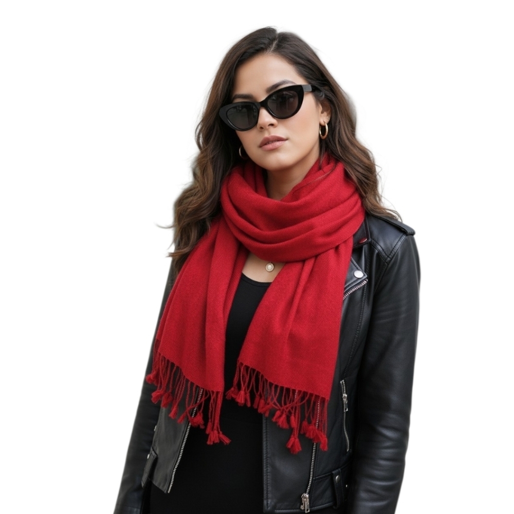 Betsey Johnson Red Silk Cashmere Scarf with Fringe – Luxurious Soft Wrap NWT